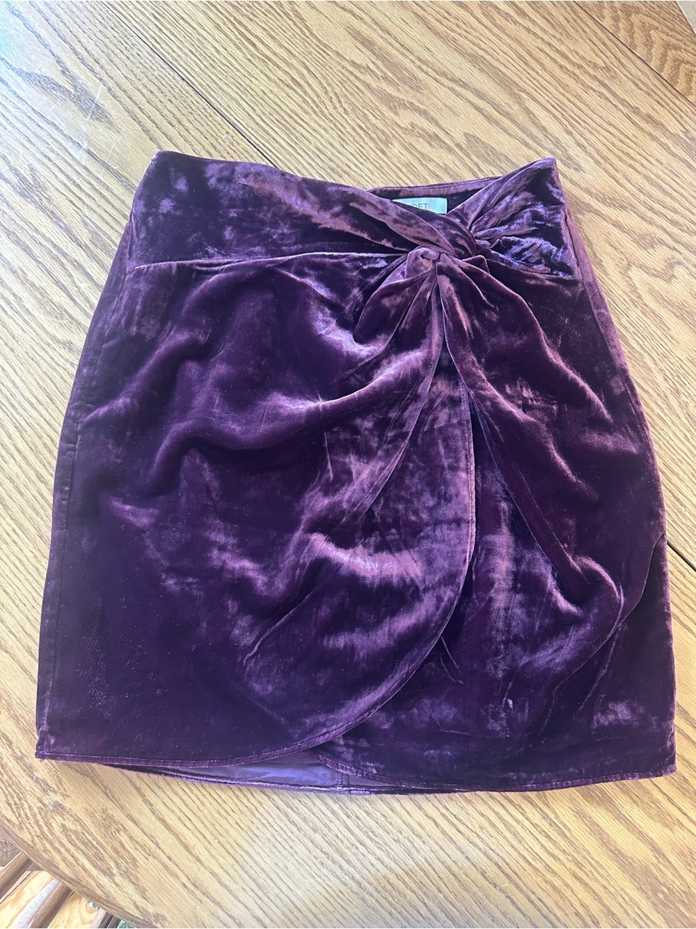 LOFT Velvet Twist-Front Mini Skirt in Plum
